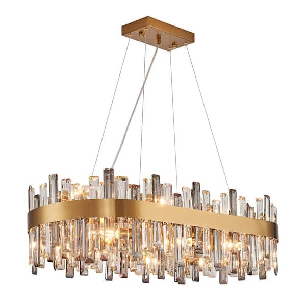 Pacific Core Luxury 16-Light Gold Modern Oval Crystal Chandelier for Dining Room Living Room