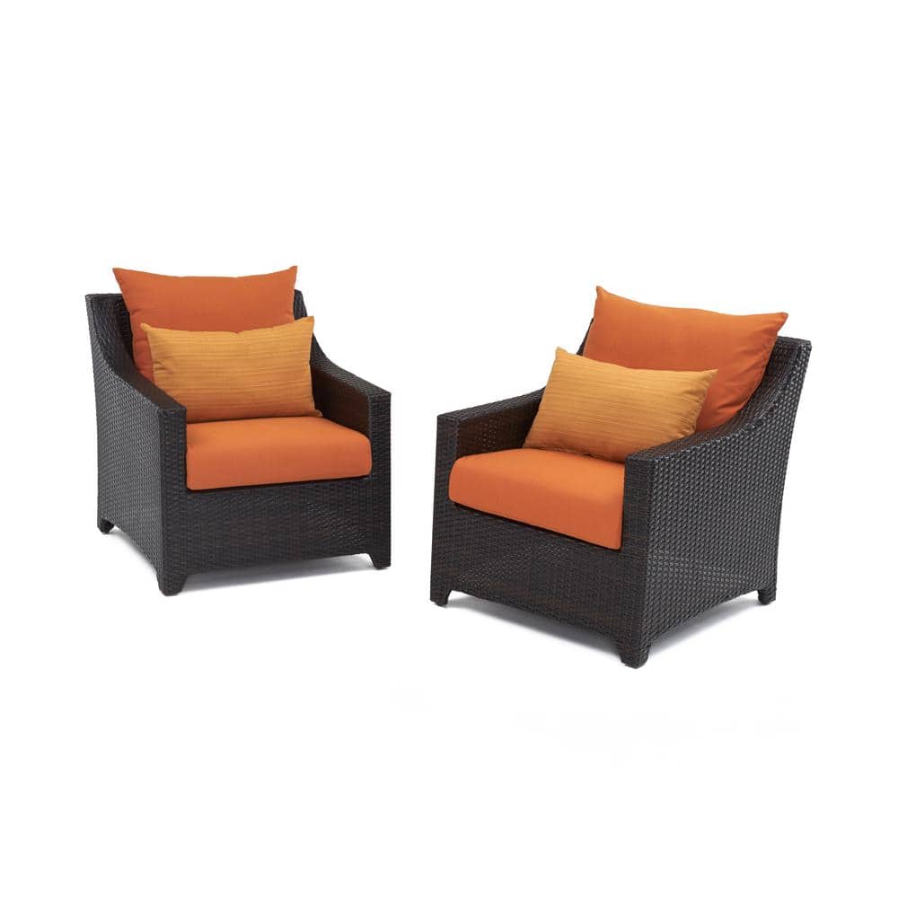 Espresso Woven Polyethylene Outdoor Club Chair with Tikka Orange Cushions