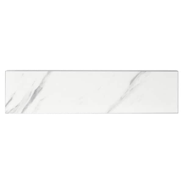 ABOLOS Tuscan Design Styles Carrara White Subway 3 in. x 12 in. Marble Look Glass Decorative Tile (14 sq. ft./Case)