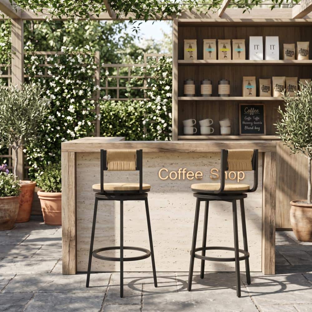 Honey Set of 2 Swivel Bar Stools Paper Rope Handwoven with Back Rustic Round Counter Chairs price history on PriceWatchPro