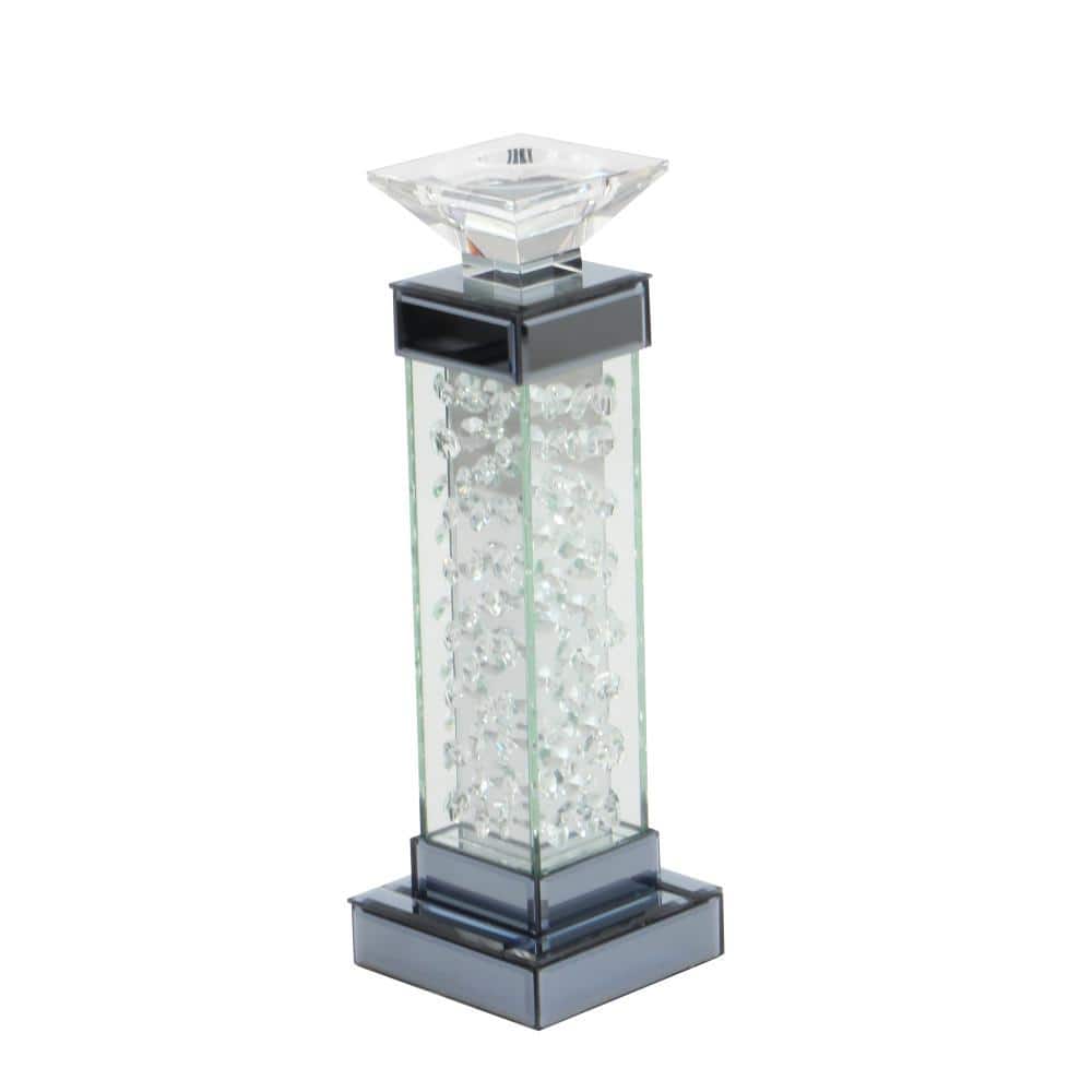 Elegant Silver Glass Candlestick with Floating Crystals 15"