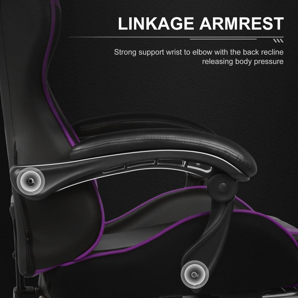 Ergonomic Black and Purple Faux Leather Gaming Chair with Footrest