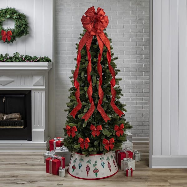 NEW TRADITIONS SIMPLIFY YOUR HOLIDAY Large Red Glitter Ribbon Christmas Tree  Topper Bow and 12 Mini Bows (13-Pieces) 49995114DD - The Home Depot