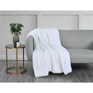 Faux Fur Stripe Plush White Throw Blanket