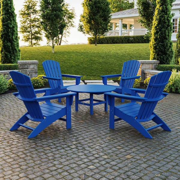 POLYWOOD Grant Park Pacific Blue 5-Piece Plastic Traditional Curveback Adirondack Patio Conversation Set