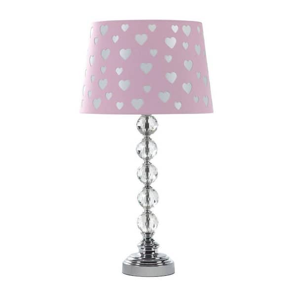 Jushua 22 in. H Heart Crystal Stacked Orb Metal Table Lamp, Pink and White