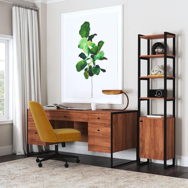 Butler Specialty Company Drake 64 in. W Rectangular Medium Brown 6-Drawer Iron and Wood Writing Desk