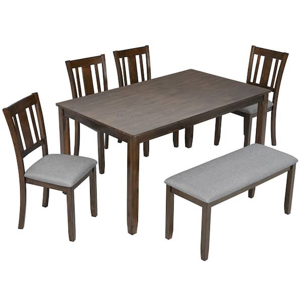 6-Piece Acacia Wood Outdoor Conversation Patio Furniture Set with Gray Cushions