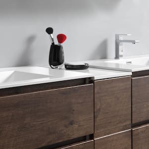 Lazzaro 84 in. Modern Double Bathroom Vanity in Rosewood with Vanity Top in White with White Basins and Medicine Cabinet