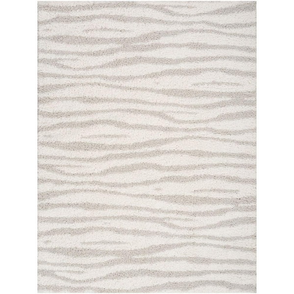 Nourison Modern Shag Ivory Grey 8 ft. x 10 ft. Abstract Contemporary Area Rug