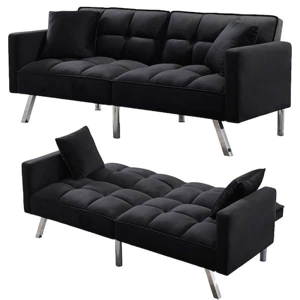 Unbranded 74 in. Black Velvet 2-Seater Loveseat with 2 Pillows and Adjustment function
