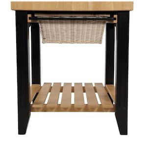 Kolton Black Kitchen Island with Butcher Block Style Top and Storage