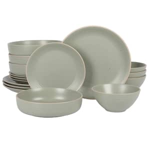 16-Piece Dinnerware Set - Green, Round, Embossed with Speckle, Stoneware, Service for 4
