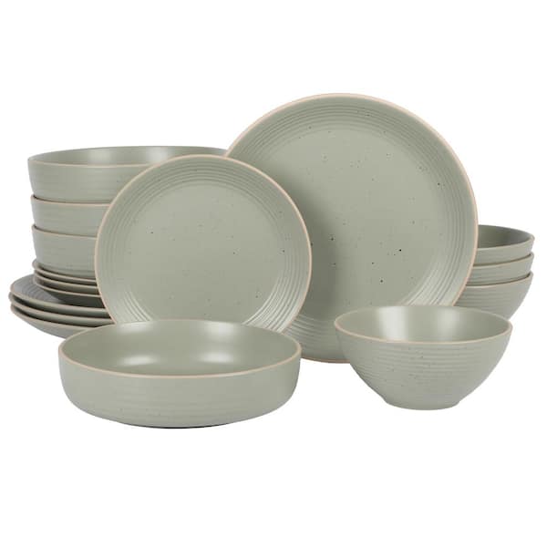 Gibson Home 16-Piece Dinnerware Set - Green, Round, Embossed with Speckle, Stoneware, Service for 4