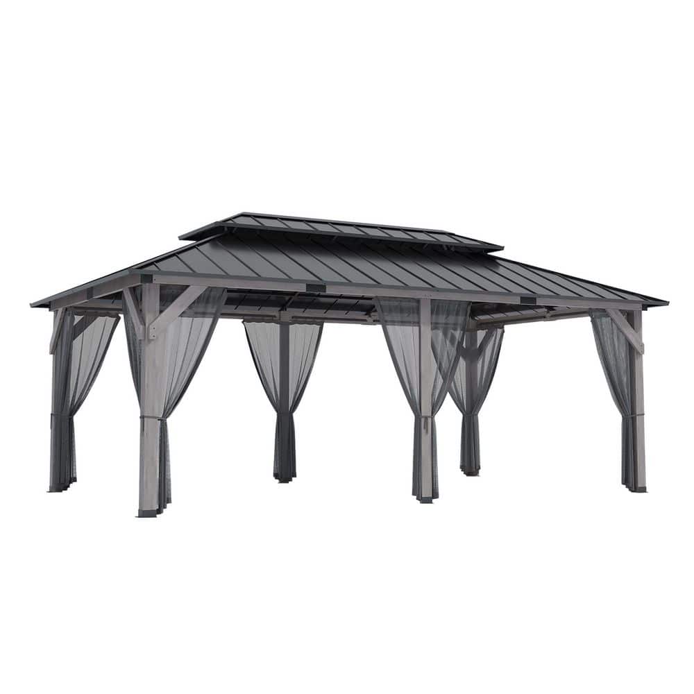 12 ft. x 20 ft. Hardtop Solid Cedar Wood Gazebo with Double-Tier Steel Vented Roof, Ceiling Hooks, Netting and Lights price history on PriceWatchPro
