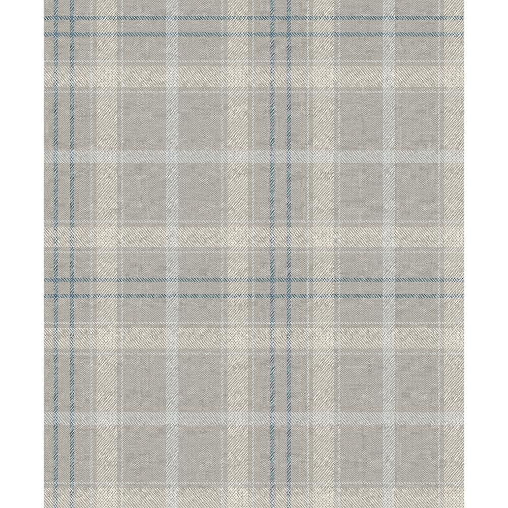 Argos Gray and Blue Plaid Self-Adhesive Vinyl Wallpaper