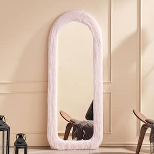24 in. W x 63 in. H Pink Arched Long Flannel Mirror Wood Framed Freestanding Full-Length Mirror