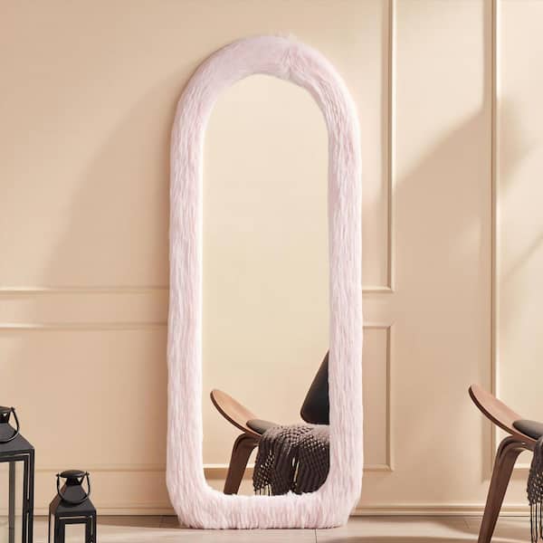 ORGANNICE 24 in. W x 63 in. H Pink Arched Long Flannel Mirror Wood Framed Freestanding Full-Length Mirror