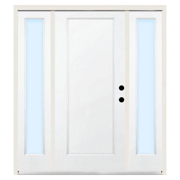 Steves & Sons Premium 1-Panel Primed White Steel Prehung Front Door with 12 in. Clear Sidelites-DISCONTINUED
