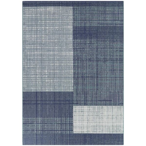 BALTA Markham Dark Blue 8 ft. x 10 ft.  Geometric Indoor/Outdoor Area Rug