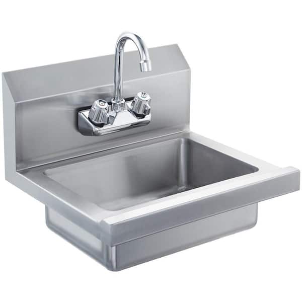 3 Gallons 13 in. D x 17 in. D Wall Mount Laundry/Utility Sink Stainless Steel With Faucet Drain Assembly Basket Strainer