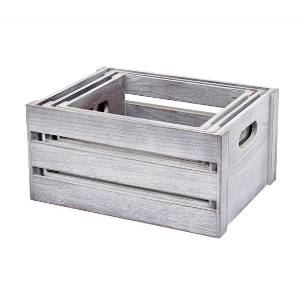Unbranded Set of 3 Rustic White Wooden Storage Crates Nesting Decorative Boxes for Storage Display Decor 11 in. 13 in. 15 in. W