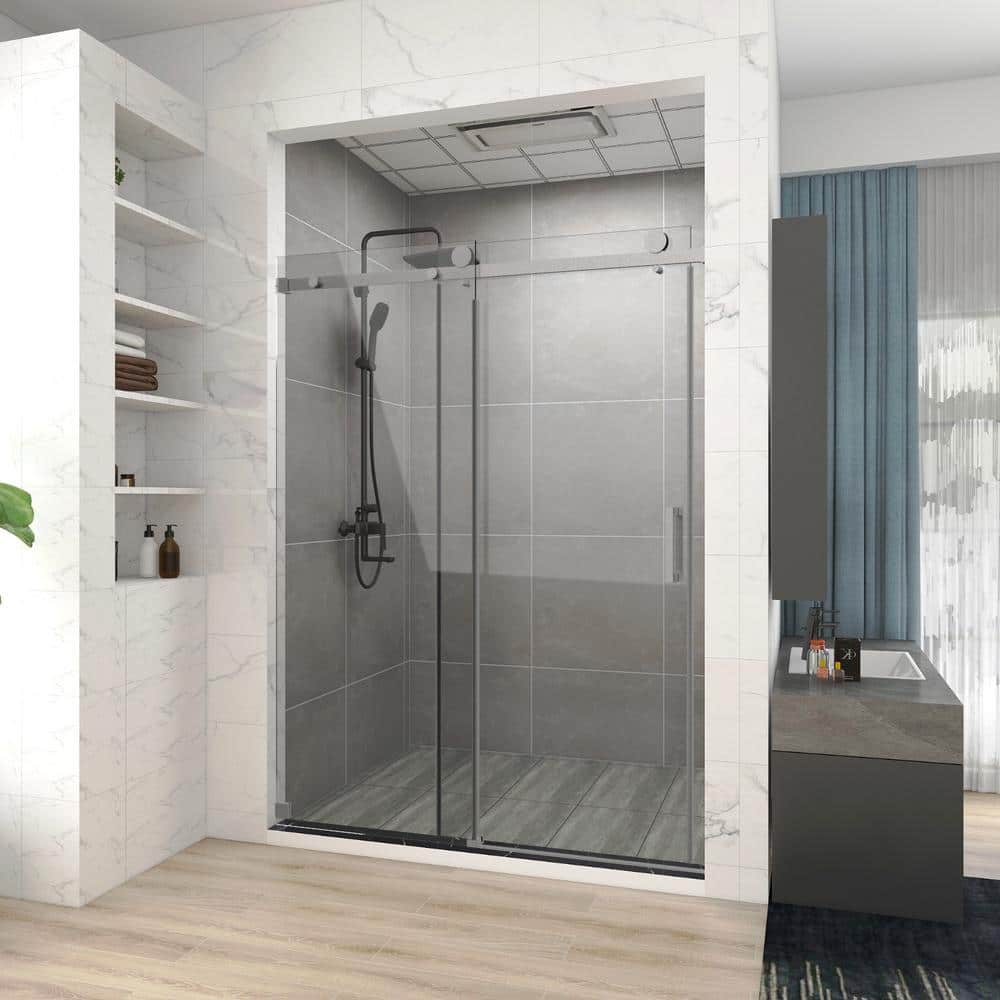 60 in. W x 76 in. H Single Sliding Frameless Corner Shower Enclosure in Brushed Nickel with Clear Glass price history on PriceWatchPro