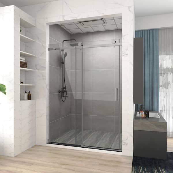 Maincraft 60 in. W x 76 in. H Single Sliding Frameless Corner Shower Enclosure in Brushed Nickel with Clear Glass
