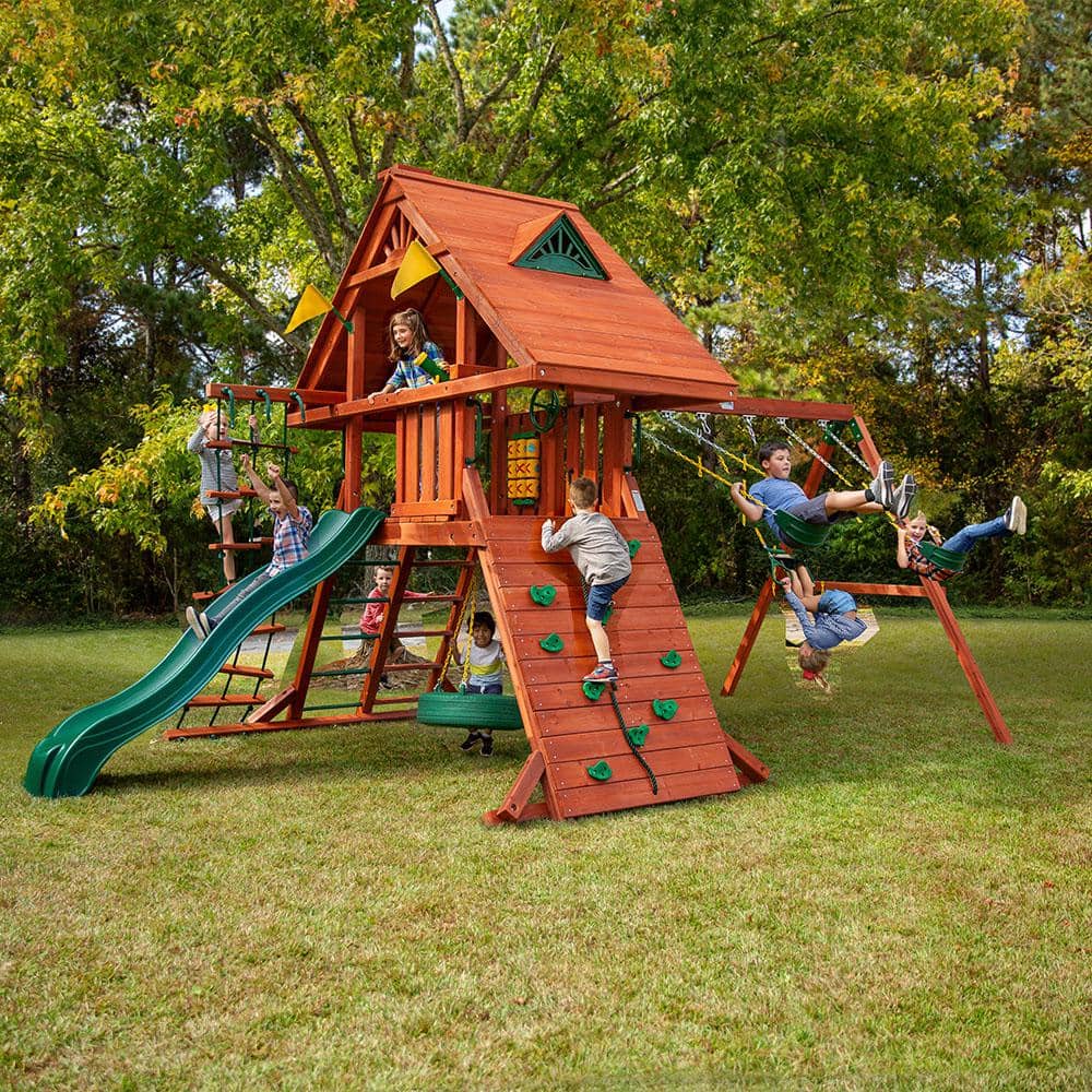 Sun Palace II Redwood Cedar Playground Set with Slide and Swings