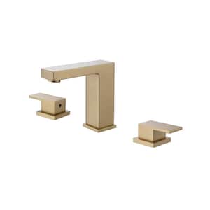 Double Handles Three Holes Bathroom Faucet in Matte Black with Handles in Brushed Gold