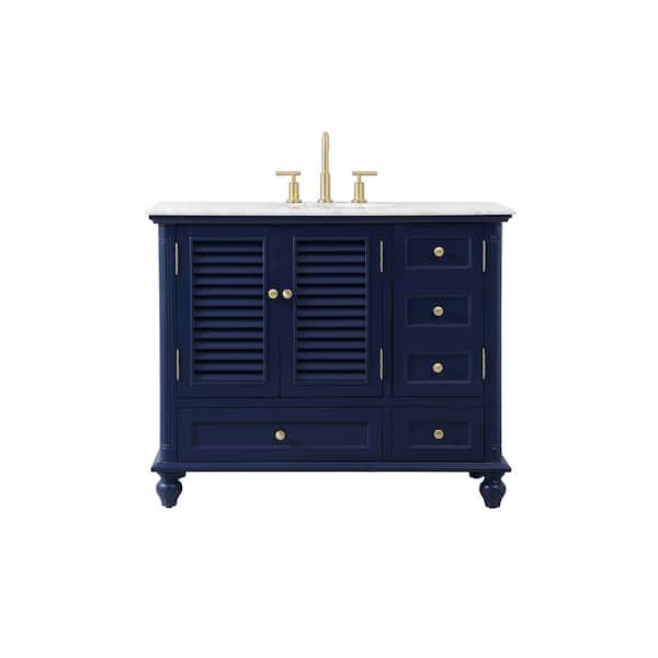 Unbranded Simply Living 42 in. Single Bathroom Vanity in Blue with Marble Vanity Top in Carrara White