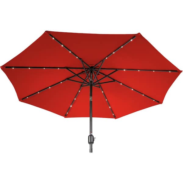 Trademark Innovations 9 ft. Deluxe Solar Powered LED Lighted Patio Market Umbrella (Red)
