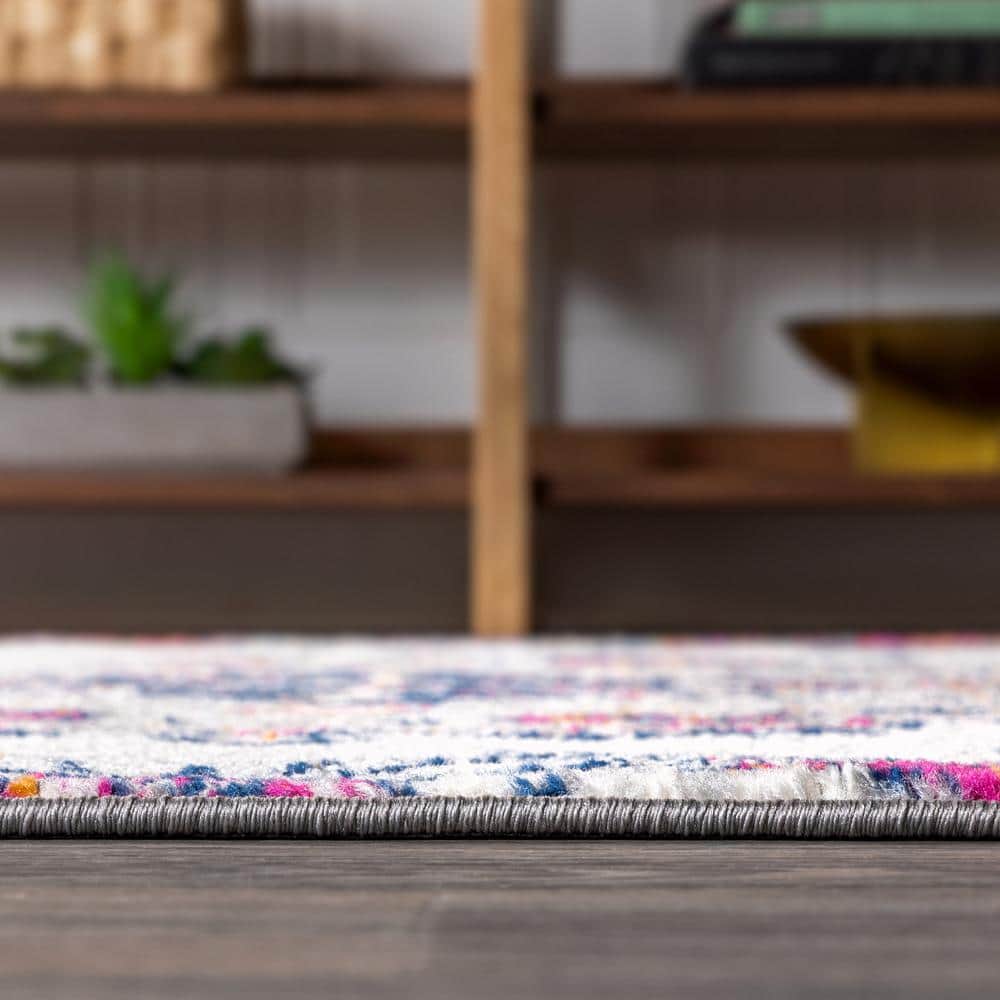 Reversible Medallion Blue and Coral 4' x 6' Synthetic Area Rug