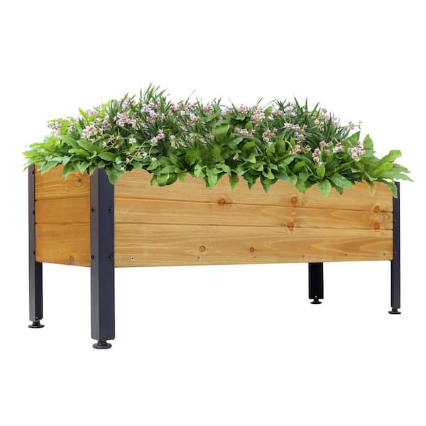 37 in. x 12.75 in. x 14.75 in. Wood Rectangular Raised Garden Bed, Elevated Herbs Vegetables Flowers Great Patio