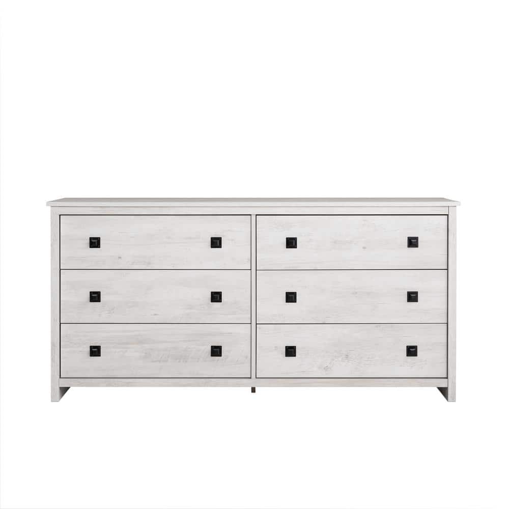 Washed White Farmhouse 6-Drawer Pine MDF Dresser