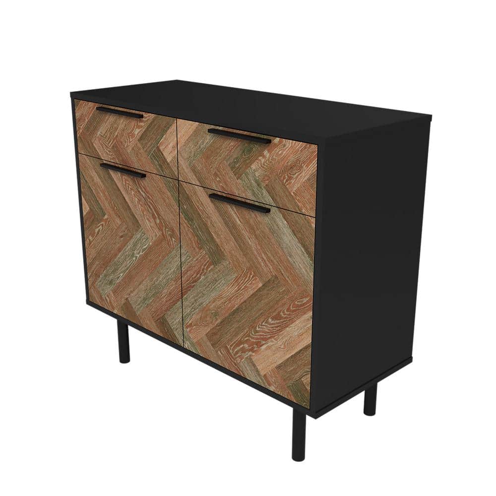 Mid-Century Modern Black and Brown Wood Buffet Sideboard