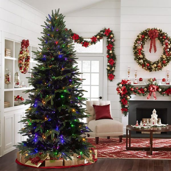 7. 5 ft. Artificial Christmas Tree, 2003Tips Full and Lush Hinged Tree with Mixed PE+PVC Needles and Sturdy Metal Stand