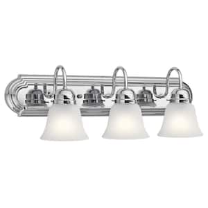 Independence 24 in. 3-Light Chrome Traditional Bathroom Vanity Light with Frosted Glass Shade