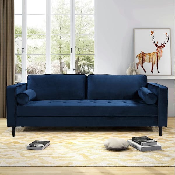 MINIMORE Zakari 81.5 in. W Square Arm Velvet Mid-Century 3-Seat ...