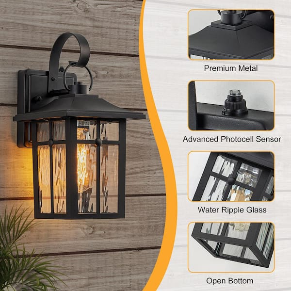 Maxax Hawaii 13 in. 1-Light Black Modern Lantern Aluminum Dusk to