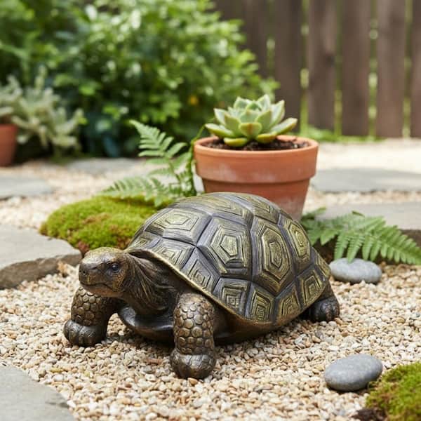 21 in. Realistic Turtle Garden Statue, Resin Sculpture with