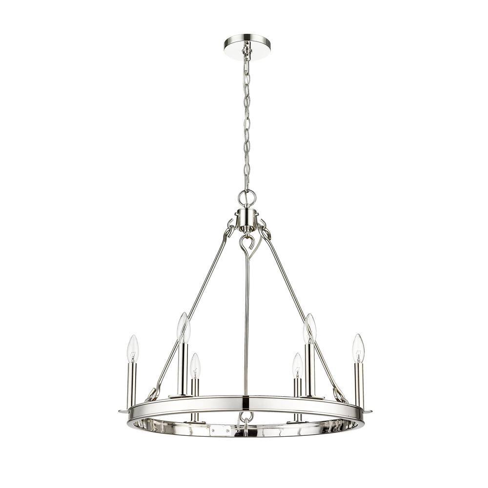 Polished Nickel 6-Light Candle Chandelier with Round Frame
