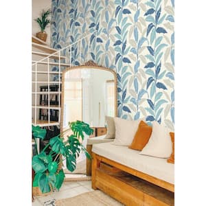 Leafy Bliss Blue Palm Vinyl Peel and Stick Wallpaper Roll (Covers 30.75 sq. ft.)