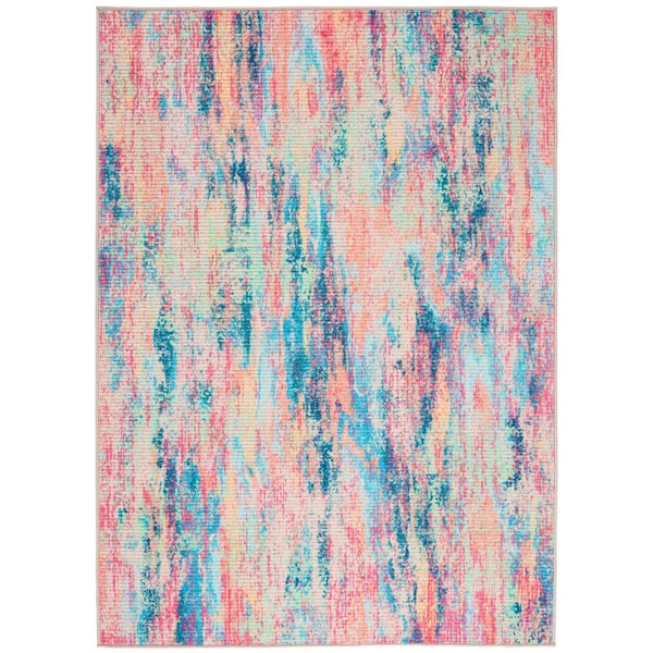 SAFAVIEH Sequoia Blue/Orange 5 ft. x 8 ft. Machine Washable Abstract Gradient Area Rug