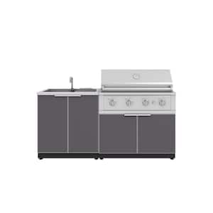 Outdoor Kitchen Aluminum Gray 4-Piece Cabinet Set with Sink Cabinet and 40 in. Performance Natural Gas Grill