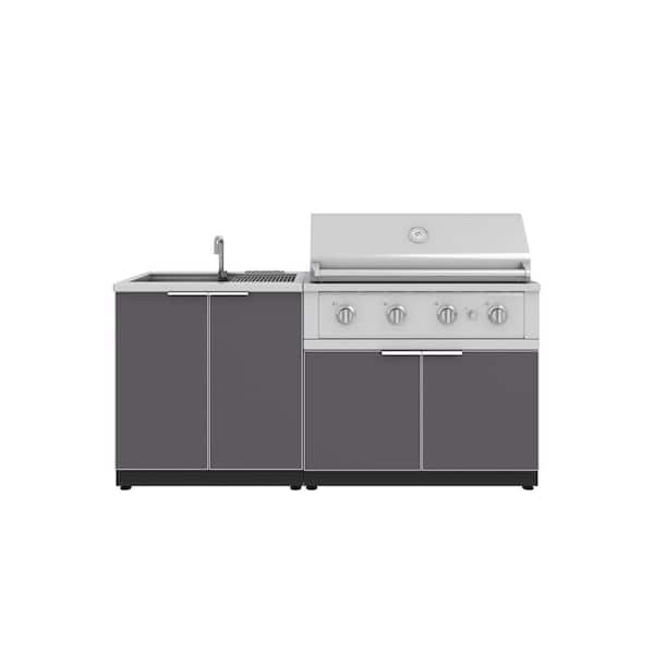 NewAge Products Outdoor Kitchen Aluminum Gray 4-Piece Cabinet Set with Sink Cabinet and 40 in. Performance Natural Gas Grill