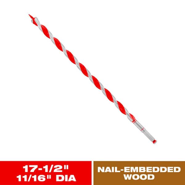 11/16 in. x 17-1/2 in. Carbide Auger Drill Bit for Wood and Nail-Embedded Wood