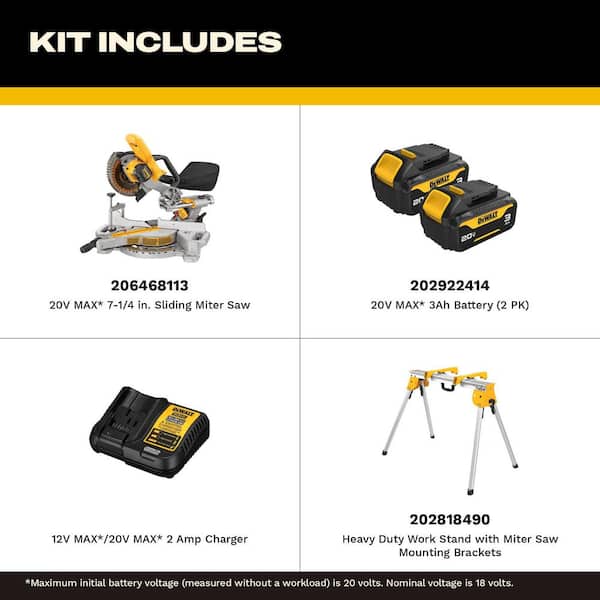 20V MAX Cordless 7-1/4 in. Sliding Miter Saw with (1) 20V Battery 4Ah and Heavy-Duty Work Stand with Miter Saw Brackets