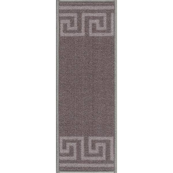 Greek Key Gray 8.5 in. x 26 in. Polyamide Stair Tread Cover (Set of 3)