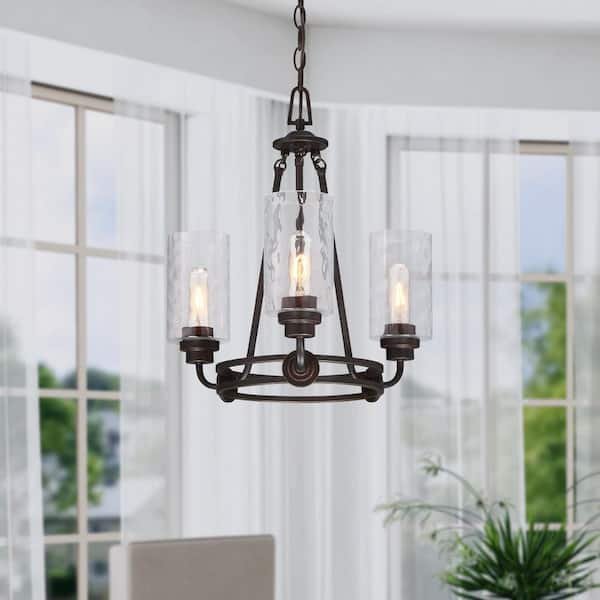 Gramercy Park 3-Light Old English Bronze Rustic Wagon Wheel Chandelier for Dining Areas with No Bulbs Included